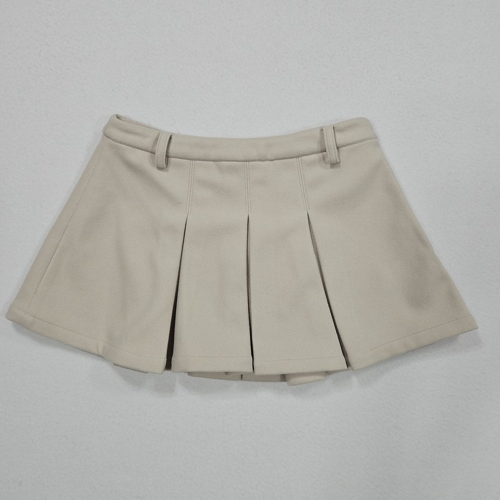 Free People Mini Skirt Womens 6 Beige Pleated Short Fleece‎ Stretch School Girl